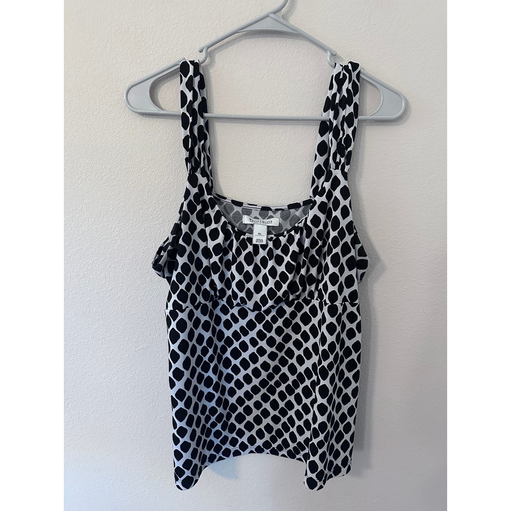 White House Black Market Tank Top XL Black White Geometric Square Neck Y2k vntg
